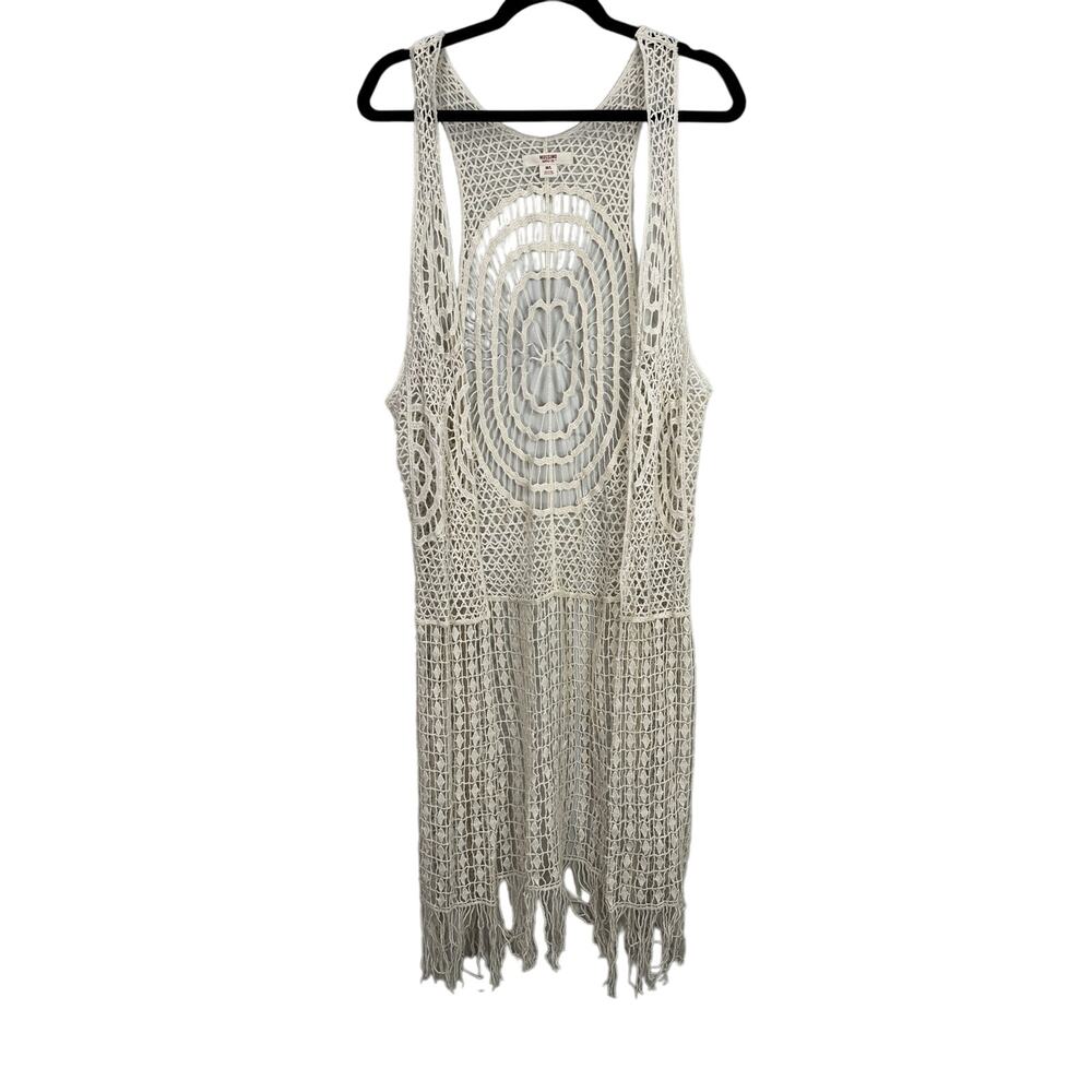 Mossimo Women’s Cream Cotton Boho Crochet Fringe Hippie Vest size Medium/Large